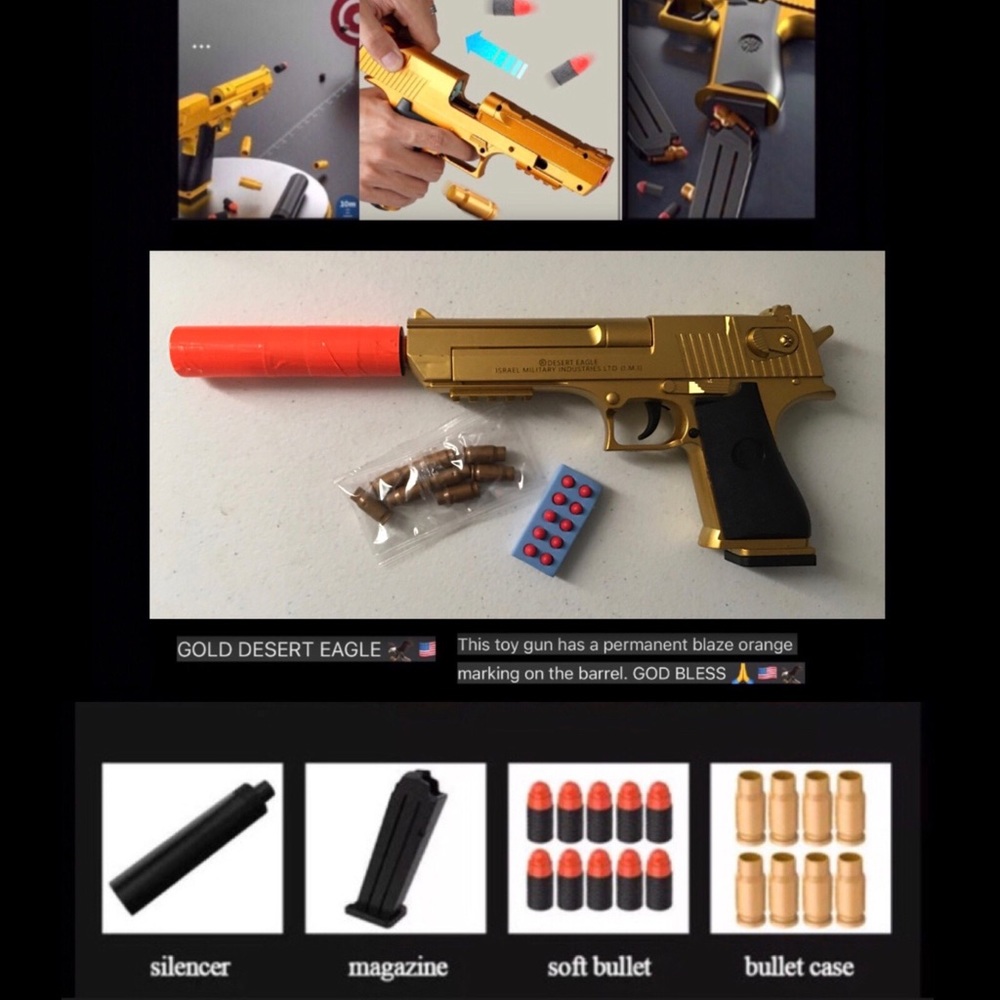 Toy gun 🔥 🔫Gold desert Eagle .50 CAL Shell Ejection (Soft Bullet)